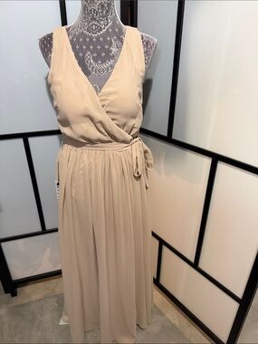 Joyfolie Sleeveless Wrap Maxi Dress in Beige